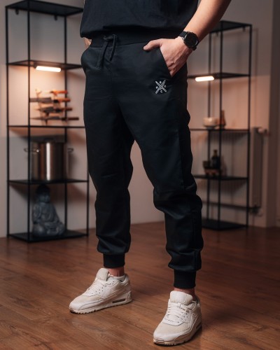 Czarne spodnie kucharskie jogger męskie HardCoreChef - nowoczesny krój ze ściągaczami